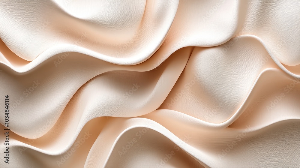 A smooth, wavy fabric texture in soft champagne tones, showcasing the luxurious feel and depth of silk or satin material. A smooth, wavy fabric texture in soft champagne tones, showcasing the luxurious feel and depth of silk or satin material.
