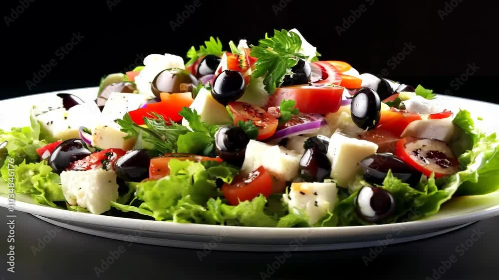 Mediterranean salad with olives and feta, Video Mediterranean salad with olives and feta, Video