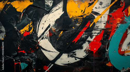 Abstract colorful painting with bright bold brushstrokes and textures