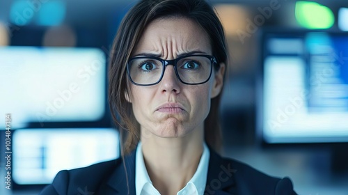 Corporate leader with frustrated expression, computer showing unfinished tasks, symbolizing burnout and fatigue, burnout businesswoman, leadership stress