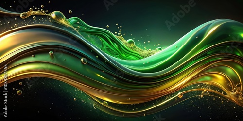 Abstract Liquid Wave Pattern with Golden and Green Hues