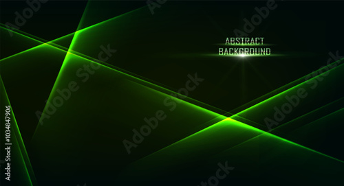 Vector futuristic technology banner. Green flares of neon lazers on the dark background.