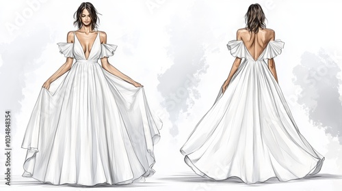 Ultra detailed, photorealistic fashion design sketch of a chic sheath dress with cap sleeves