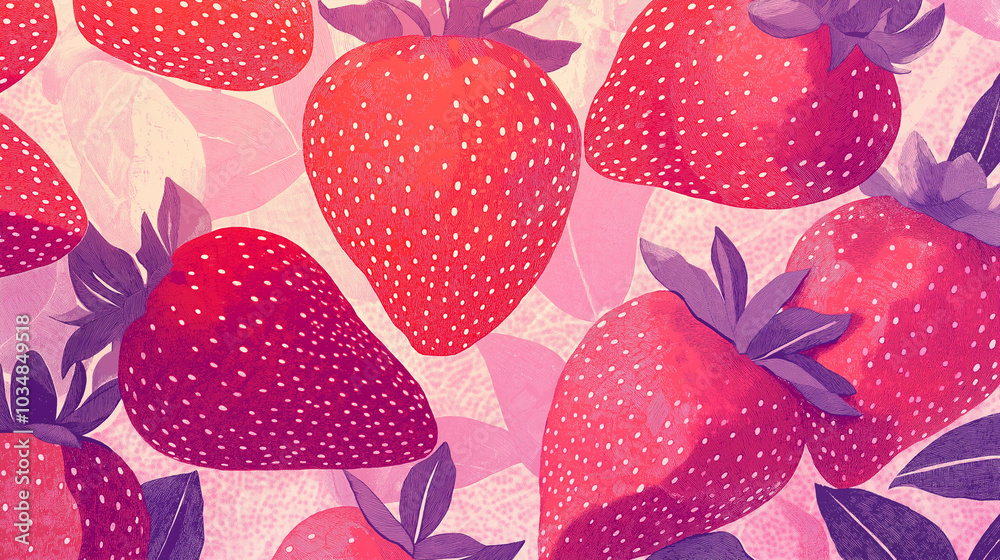 custom made wallpaper toronto digitalWatercolor illustration of fresh strawberries with pink background