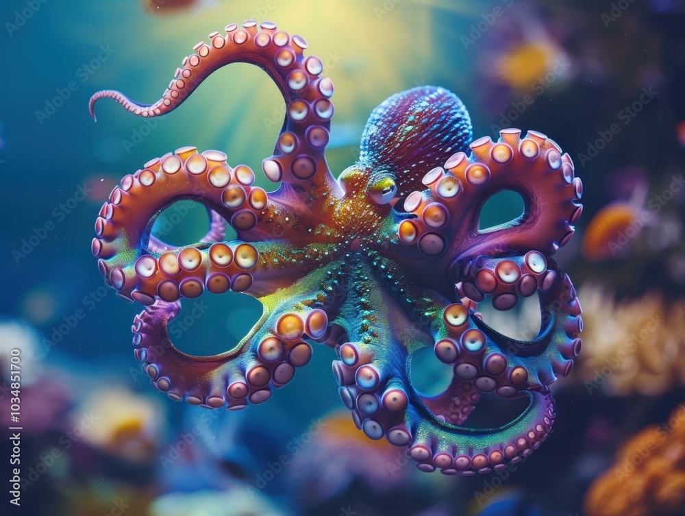 Obraz premium A colorful octopus with many tentacles. AI.