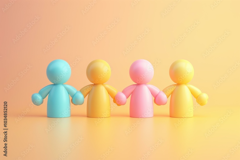 Colorful figures holding hands. AI. Colorful figures holding hands. AI.