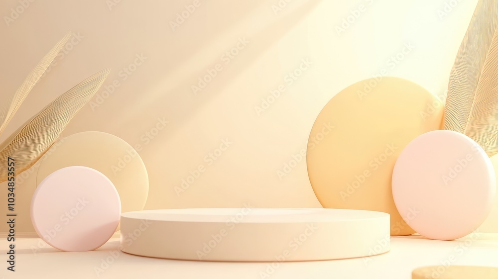 Fototapeta premium Minimalist Product Display with Circular Platform and Neutral Colors