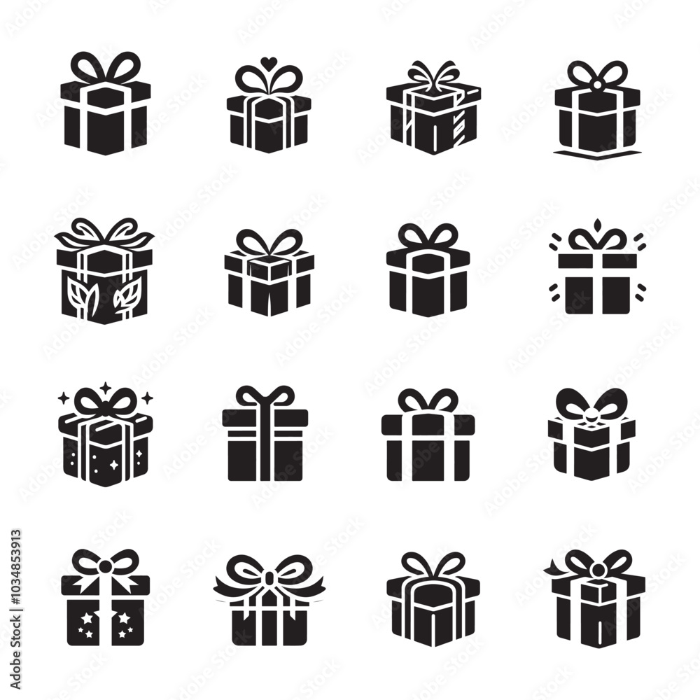 Modern Gift Box Silhouette Icons: Perfect for Design and Celebrations
Modern Gift Box Silhouette Icons: Perfect for Design and Celebrations