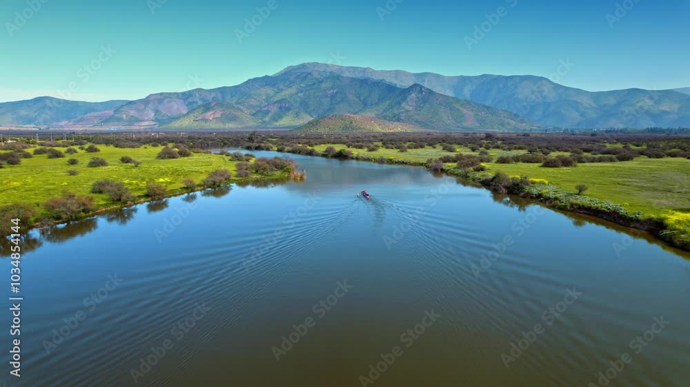 Drone Fly above natural Carén Lagoon of Santiago Chile Wetland environment Drone Fly above natural Carén Lagoon of Santiago Chile Wetland environment