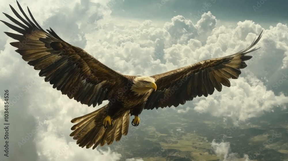 Obraz premium Majestic Eagle Soaring Through Dramatic Cloudscape