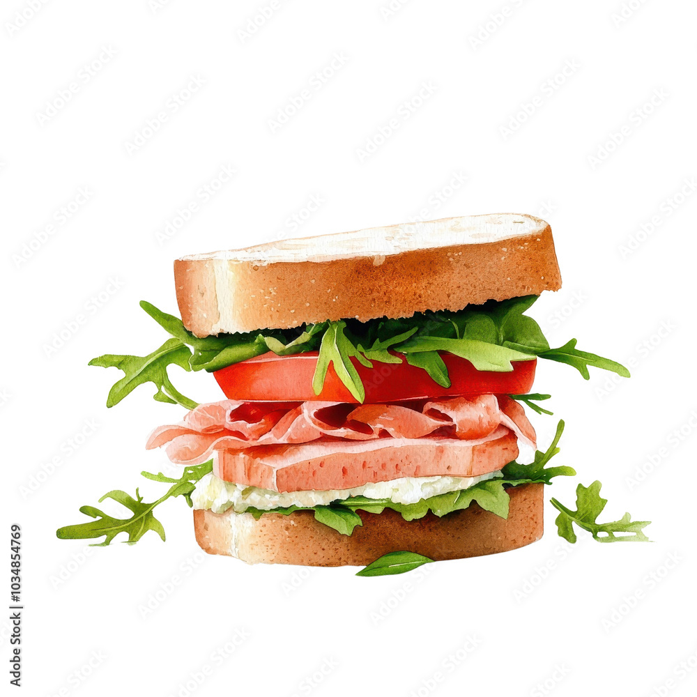 Watercolor-style tuna sandwich, isolated on a white background, soft and visually appealing. cutout png Watercolor-style tuna sandwich, isolated on a white background, soft and visually appealing. cutout png