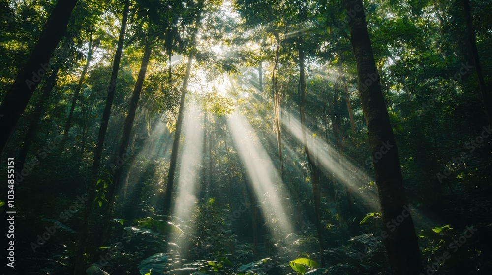 Lush Tropical Rainforest Under Sunlit Canopy Lush Tropical Rainforest Under Sunlit Canopy