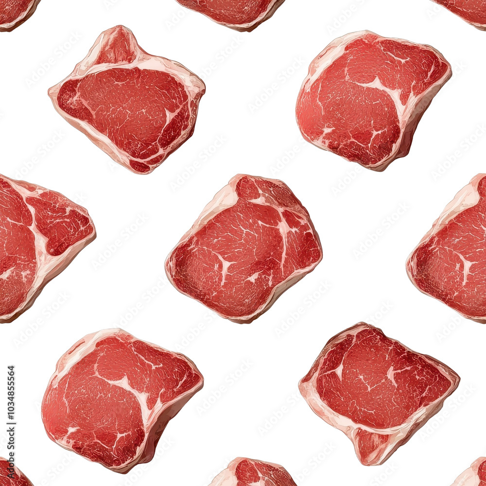 Watercolor seamless pattern of Wagyu steaks, isolated on a white background, artistic and visually engaging. cutout png Watercolor seamless pattern of Wagyu steaks, isolated on a white background, artistic and visually engaging. cutout png