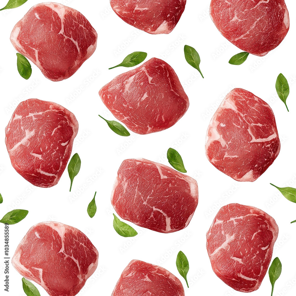 Watercolor seamless pattern of Wagyu steaks, isolated on a white background, artistic and visually engaging. cutout png Watercolor seamless pattern of Wagyu steaks, isolated on a white background, artistic and visually engaging. cutout png