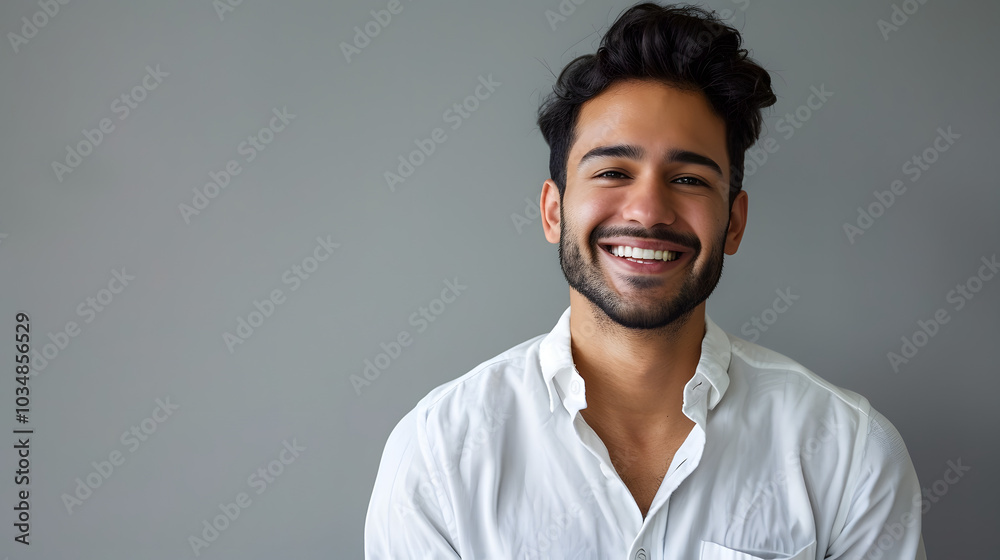 Obraz premium business, office worker and people concept - smiling indian businessman in shirt over grey background