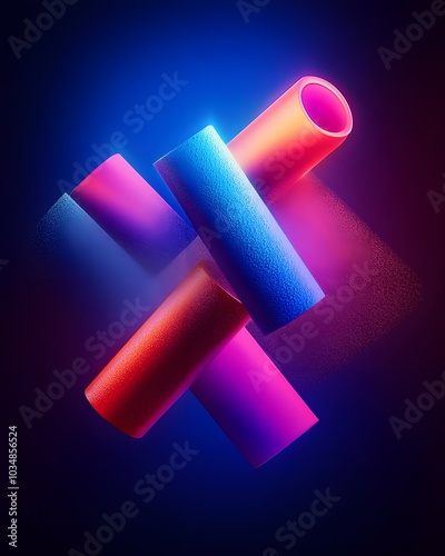 Abstract Neon Cylinders in Vibrant Blue and Pink Light