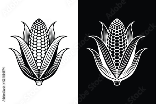 Corn and Grain Vector Icons. Color-Editable Templates for Vegetarian and Vegan Designs