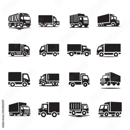 Minimalist Truck Icon Set: Silhouettes for Logistic and Transport Design