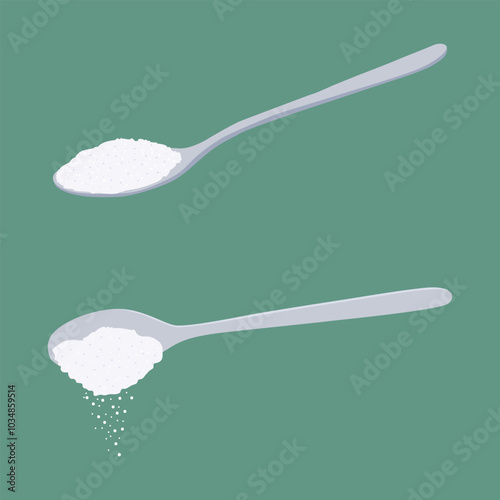 Spoon with sugar or salt pouring from spoon