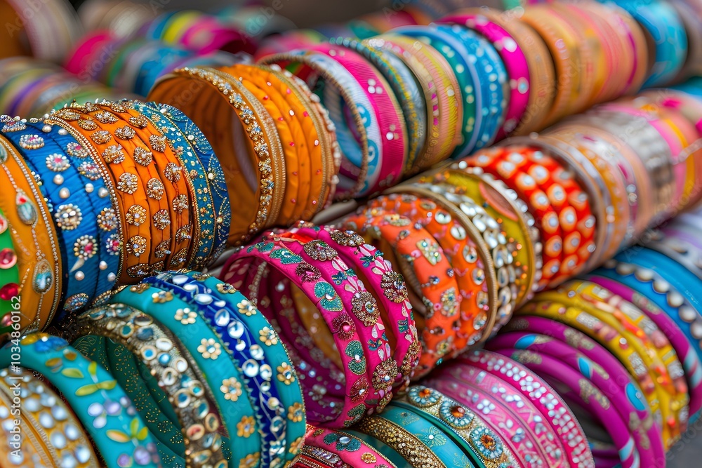 A bunch of colorful bracelets stacked on top of each other A bunch of colorful bracelets stacked on top of each other