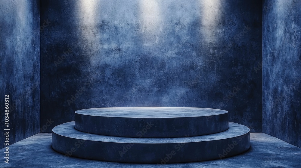 Two-tiered Concrete Platform in a Blue Room Two-tiered Concrete Platform in a Blue Room