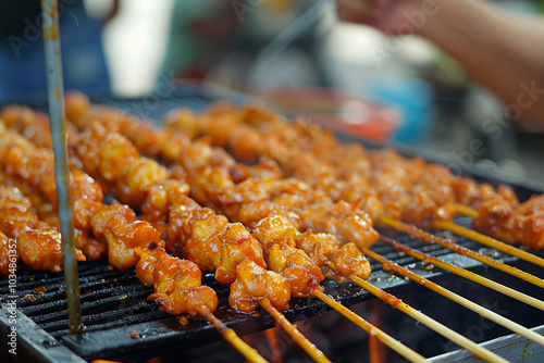 Close-up of Grilled Chicken Skewers photo