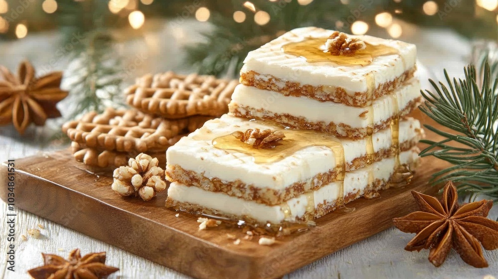 Delicious Honey Drizzled Dessert with Walnuts and Star Anise Delicious Honey Drizzled Dessert with Walnuts and Star Anise