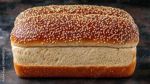 Freshly Baked Sesame Seed Hot Dog Buns Close Up on Rustic Background