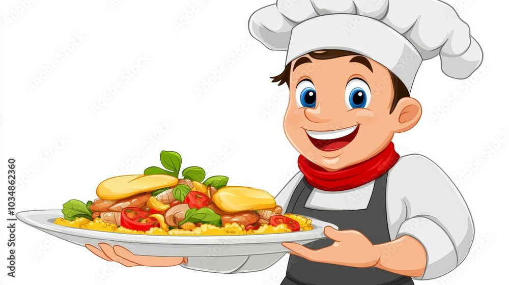 Cartoon Chef Serving Delicious Food on a Plate Cartoon Chef Serving Delicious Food on a Plate