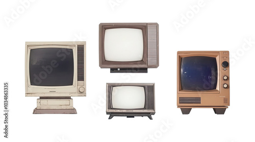 Vintage Monitors With Blank Screens on Clear Background Generative AI photo