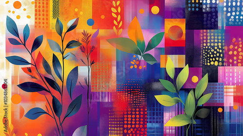 An abstract design featuring the Four Species in colorful patterns and shapes, celebrating the traditions of the Second Day of Sukkot photo