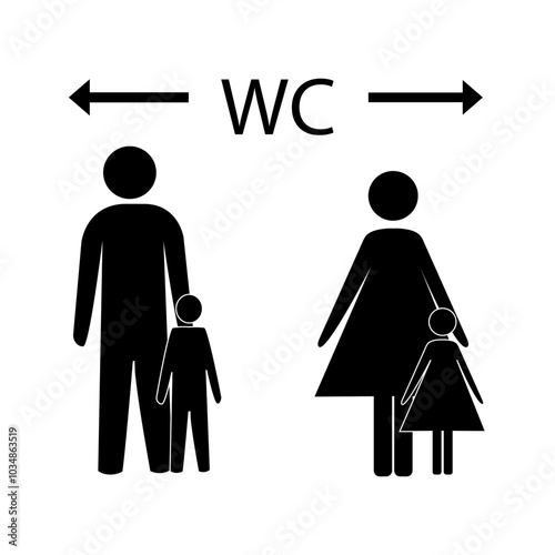 WC. Sign restroom women and men.