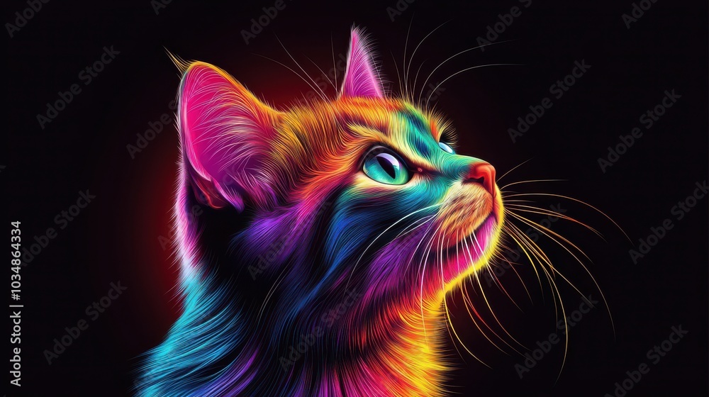 Bold and Colorful Cat Head on Dark Background Bold and Colorful Cat Head on Dark Background