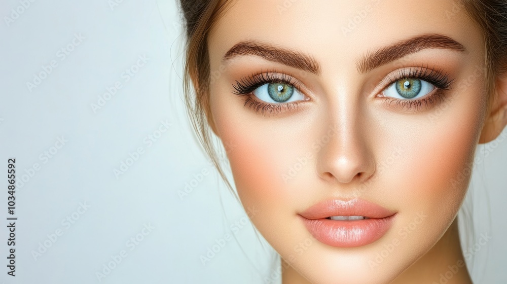 Closeup Portrait of a Young Woman with Blue Eyes and Natural Makeup Closeup Portrait of a Young Woman with Blue Eyes and Natural Makeup