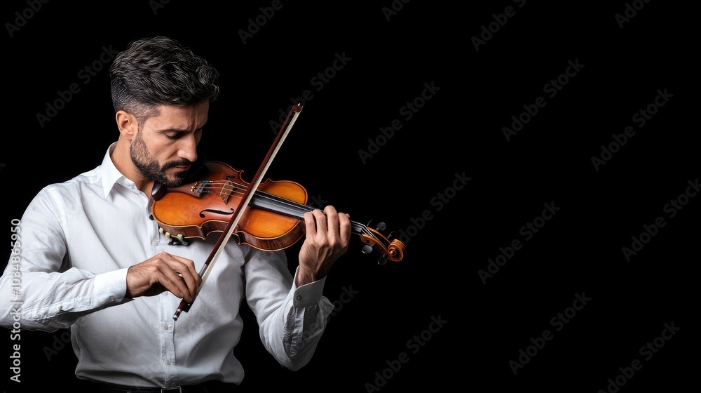 Solo Violinist Performing Against Dark Background Solo Violinist Performing Against Dark Background