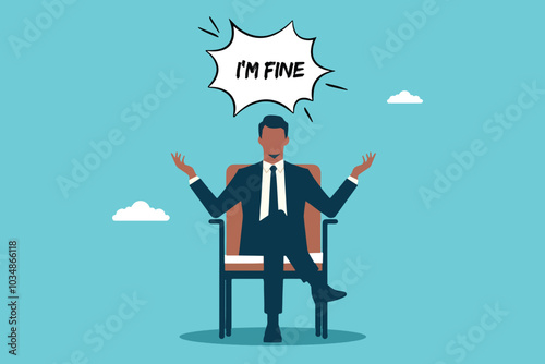 Smart businessman sits in chair and reports that everything is fine