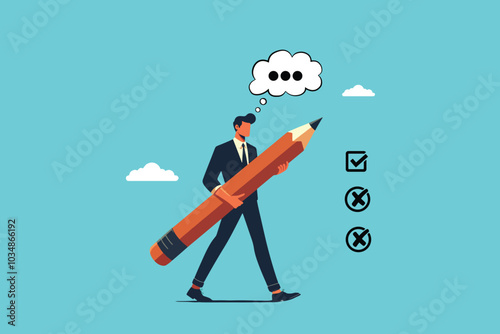 Businessman with Pencil in Hand, Crafting a Goal-Action-Plan Checklist for Success