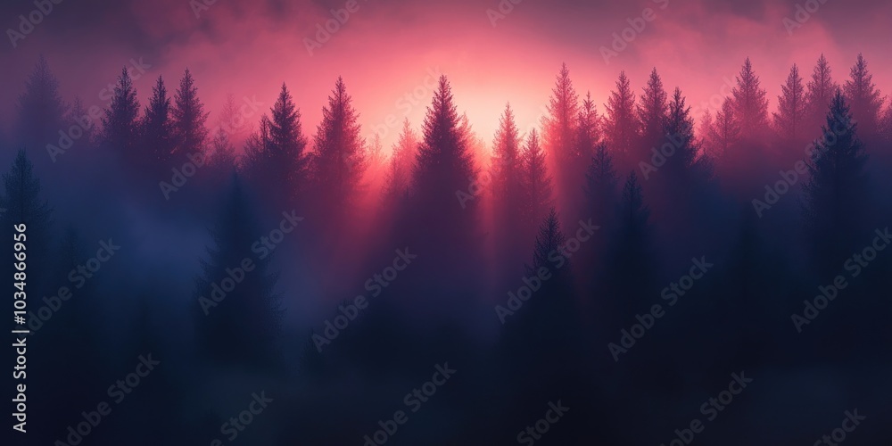 Misty autumn coniferous forest at dawn featuring towering spruces and pines, illuminated by sunlight, symbolizing a sustainable ecosystem and a thriving natural environment Misty autumn coniferous forest at dawn featuring towering spruces and pines, illuminated by sunlight, symbolizing a sustainable ecosystem and a thriving natural environment