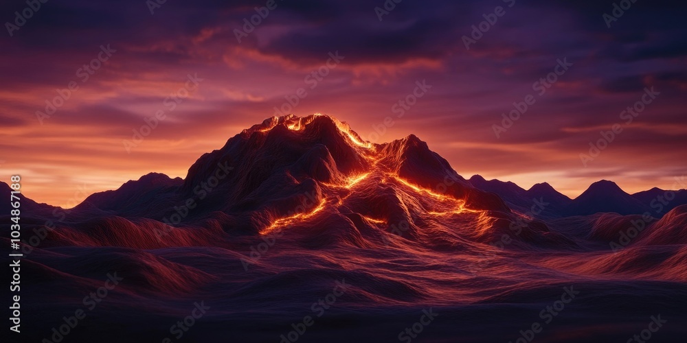Fototapeta premium Rock formation illuminated by evening light in a serene desert landscape, Desert rock formation bathed in evening light