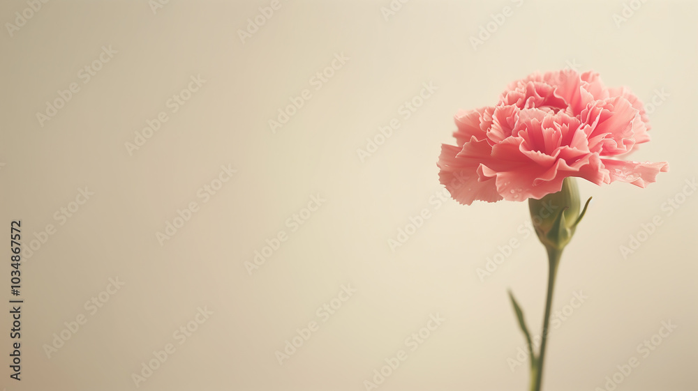 Pink Carnation Bloom Against Soft Pastel Background with Copy Space Pink Carnation Bloom Against Soft Pastel Background with Copy Space