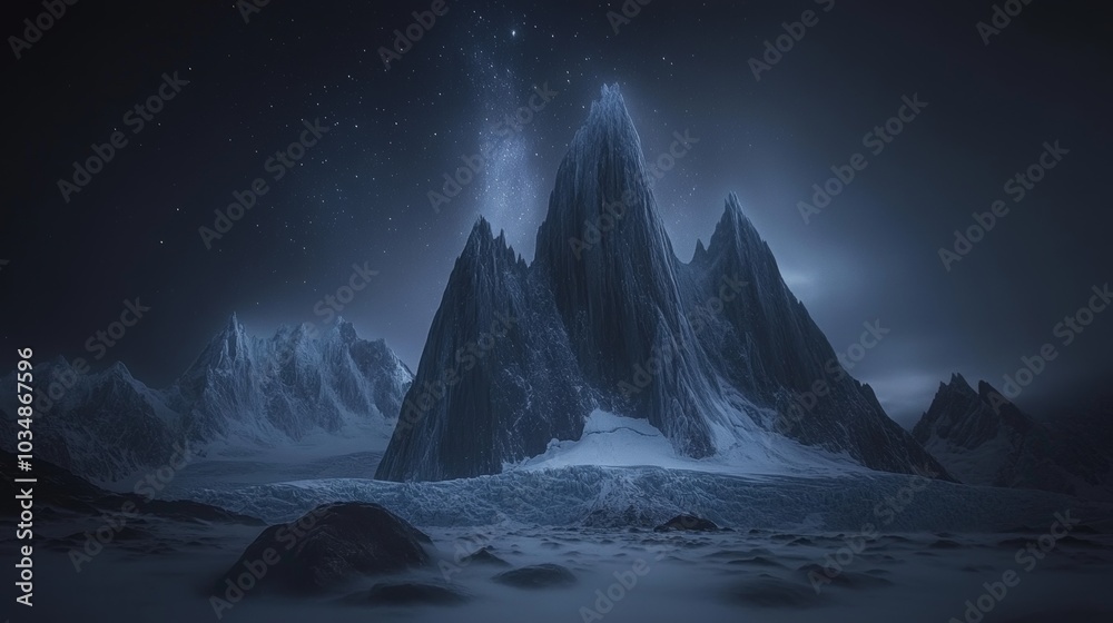 Majestic Mountain Range Under Starry Night Sky Majestic Mountain Range Under Starry Night Sky