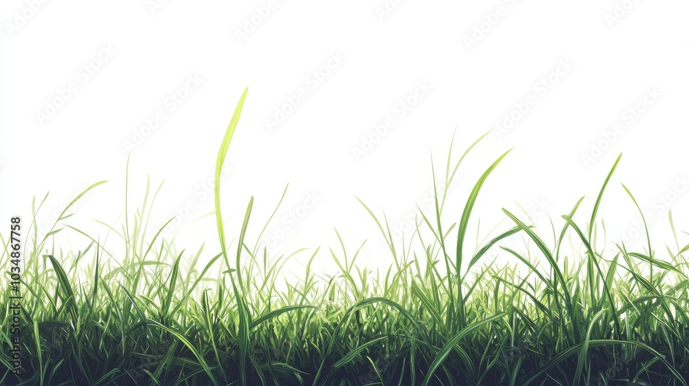 Fototapeta premium Flat design graphic of green grass isolated on a white background featuring a side view template of grass bushes