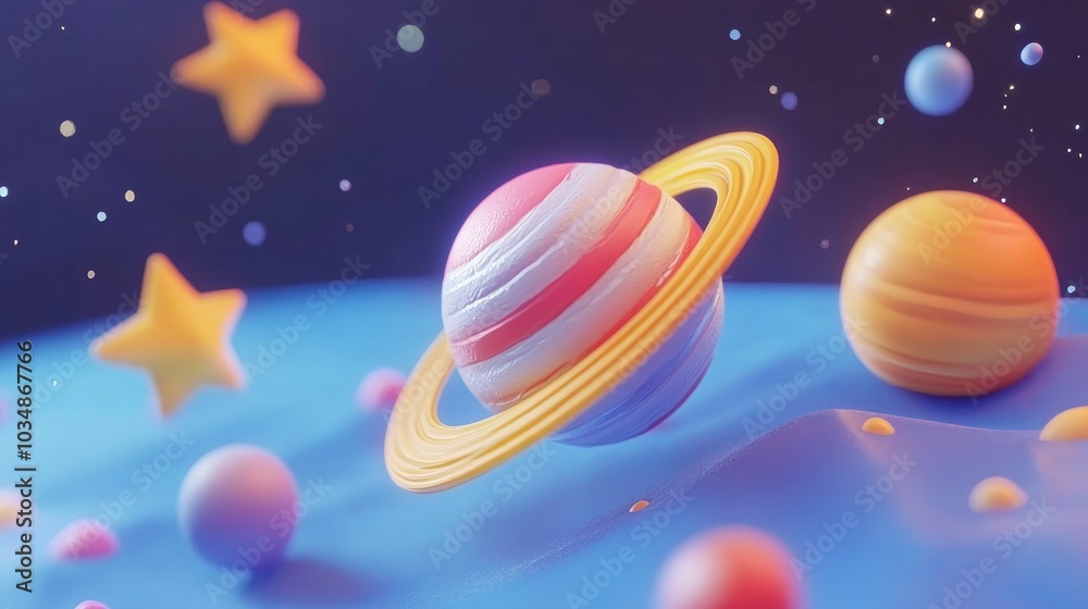 Fototapeta premium 3D rendering of a galaxy and planet stars in free space with a cartoon style