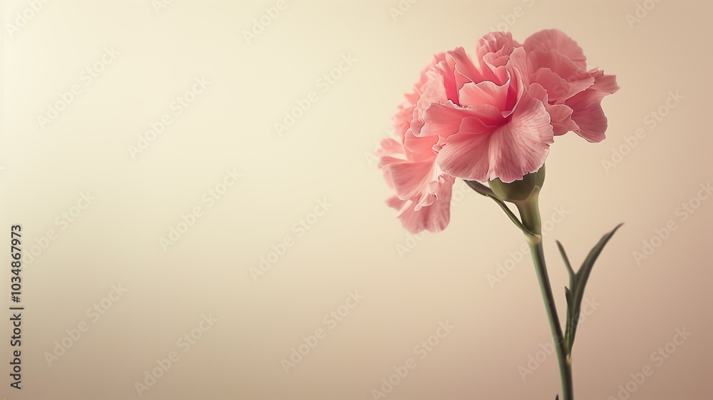Pink Carnation Bloom Against Soft Pastel Background with Copy Space Pink Carnation Bloom Against Soft Pastel Background with Copy Space