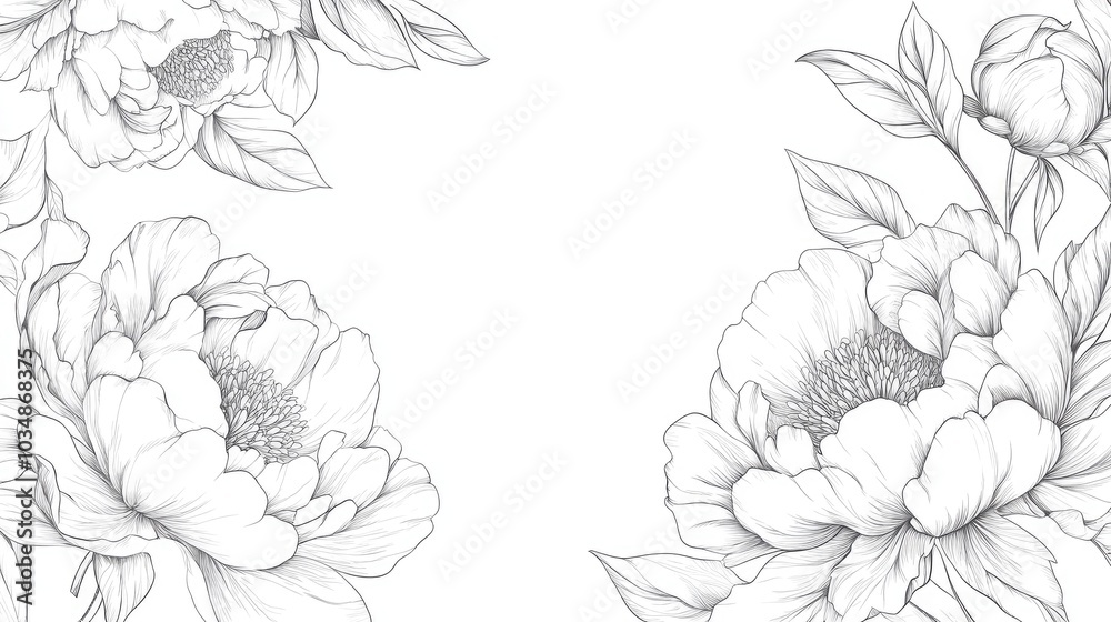 Peony Flower Line Art with Floral Frames and Bouquets Hand drawn Fine Line Illustrations featuring Leaves and Flowers Outline Botanical Coloring Page of Isolated Peony Peony Flower Line Art with Floral Frames and Bouquets Hand drawn Fine Line Illustrations featuring Leaves and Flowers Outline Botanical Coloring Page of Isolated Peony