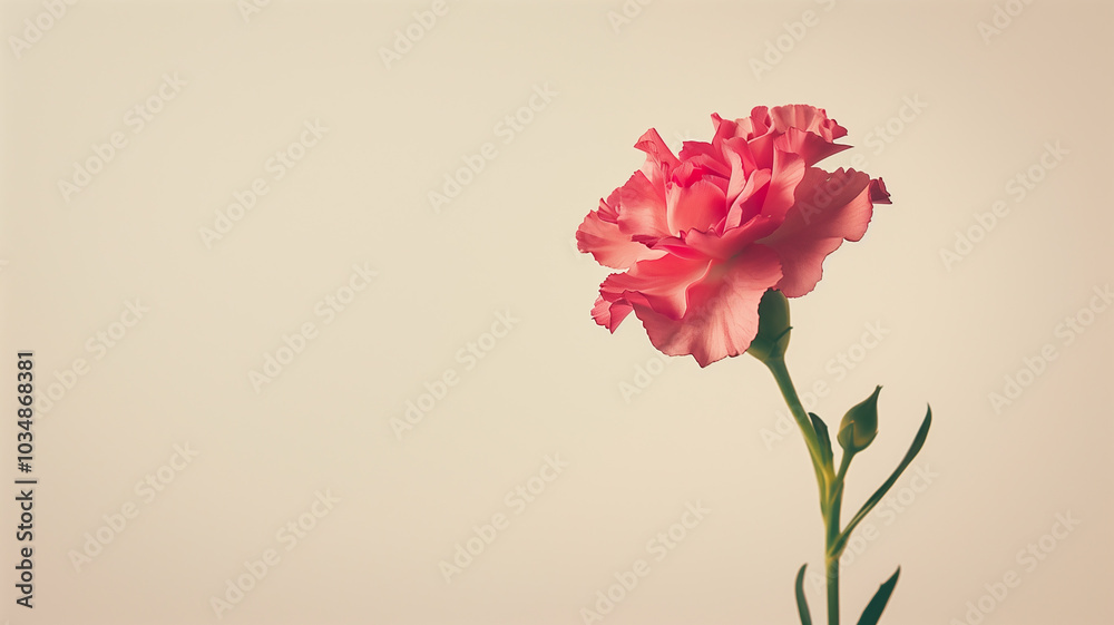 Obraz premium Pink Carnation Bloom Against Soft Pastel Background with Copy Space