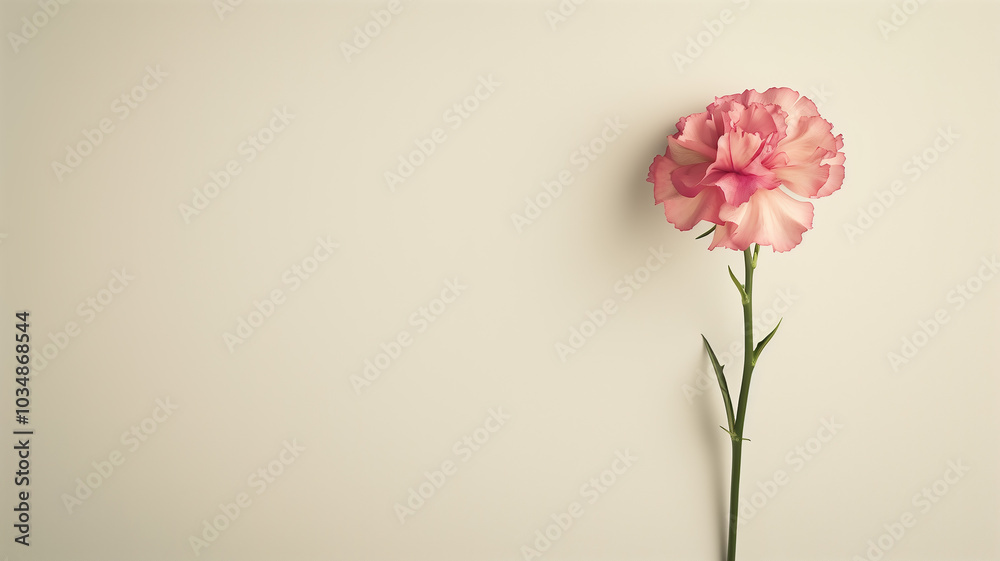 Pink Carnation Bloom Against Soft Pastel Background with Copy Space Pink Carnation Bloom Against Soft Pastel Background with Copy Space