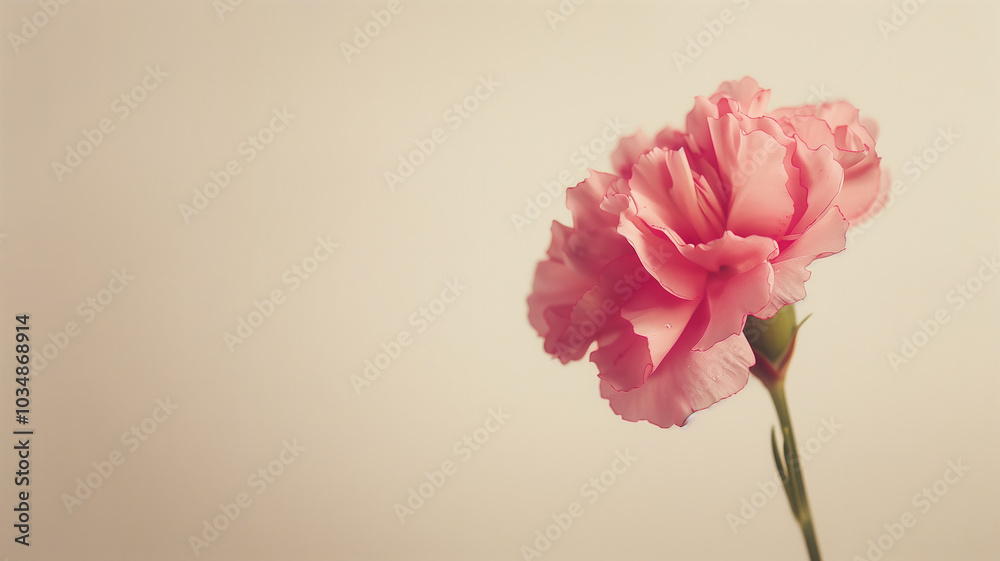 Pink Carnation Bloom Against Soft Pastel Background with Copy Space Pink Carnation Bloom Against Soft Pastel Background with Copy Space
