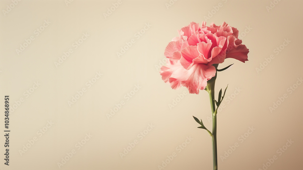 Pink Carnation Bloom Against Soft Pastel Background with Copy Space Pink Carnation Bloom Against Soft Pastel Background with Copy Space