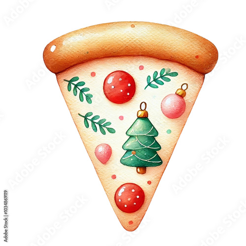 Cute pizza slice Christmas ornament with festive toppings
